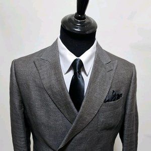 Angelico Mens Blazer 40 R Linen Double Breasted Slim Sports Coat Jacket Peaked